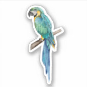 Blauwe en gele Macaw Custom-Cut Vinyl Sticker (Voorkant)
