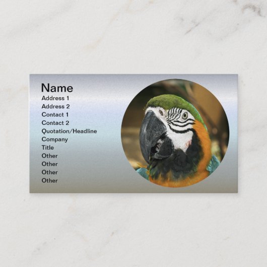 Blauwe en gele Macaw uit Amazon Visitekaartje (Voorkant)
