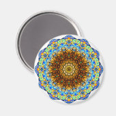 Blauwe en gele Mandala Art Magneet (Voorkant / Achterkant)