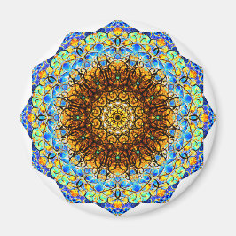 Blauwe en gele Mandala Art Magneet