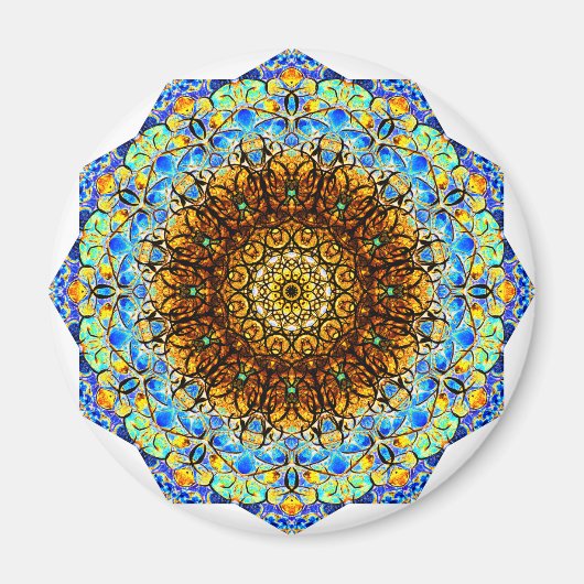 Blauwe en gele Mandala Art Magneet (Voorkant)