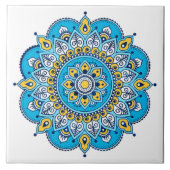 Blauwe en Gele Mandala Keramische Tegel. Tegeltje (Voorkant)