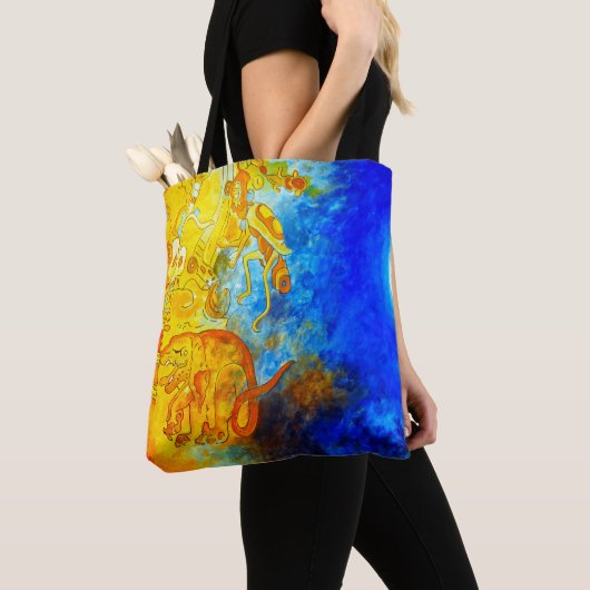 Blauwe en gele Mayaanse Canvas tas (Dichtbij)