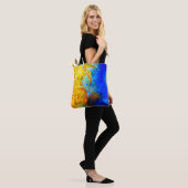 Blauwe en gele Mayaanse Canvas tas (Op model)