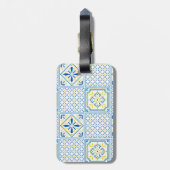 Blauwe en gele mediterraan Italiaans tegel Bagagelabel (Achterkant verticaal)