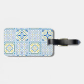 Blauwe en gele mediterraan Italiaans tegel Bagagelabel (Achterkant horizontaal)