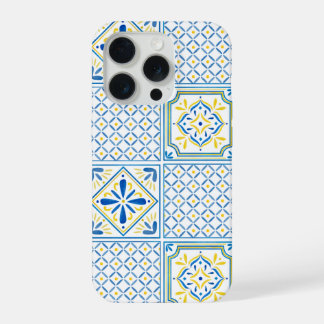 Blauwe en gele mediterrane Italiaanse tegel iPhone 15 Pro Case