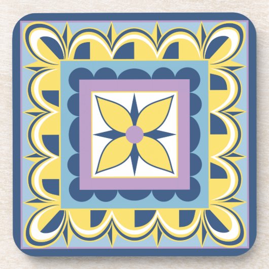 Blauwe en gele Mexicaanse Talavera Tile Bier Onderzetter (Voorkant)