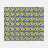 Blauwe en Gele Middeleeuwse Leeuwen Fleece Deken (Voorkant (Horizontaal))
