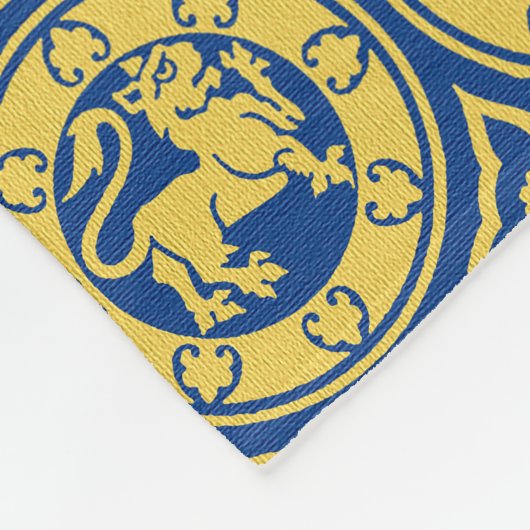 Blauwe en Gele Middeleeuwse Leeuwen Fleece Deken (Hoek)