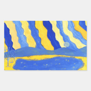 Blauwe en Gele Minimalistische Landschapstickers Rechthoekige Sticker