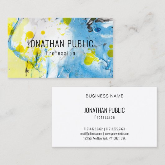 Blauwe en gele moderne Abstracte elegante Sjabloon Visitekaartje (Voorkant / Achterkant)