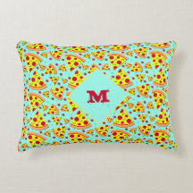 Blauwe en gele monogram Pizza-plakken, gevlekt