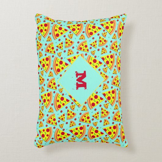 Blauwe en gele monogram Pizza-plakken, gevlekt Accent Kussen (Voorkant(Verticaal))