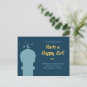Blauwe en gele moskee Eid al-Fitr Feestdagenkaart (Staand voorkant)