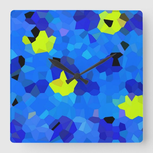 Blauwe en gele mozaïeken vierkante klok (Voorkant)