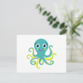 Blauwe en gele octopus briefkaart (Staand voorkant)