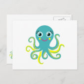 Blauwe en gele octopus briefkaart (Voorkant / Achterkant)
