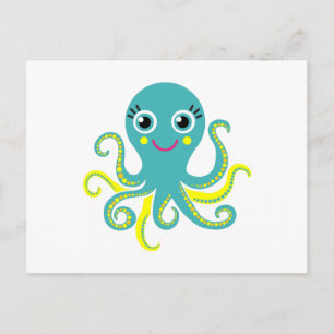 Blauwe en gele octopus briefkaart