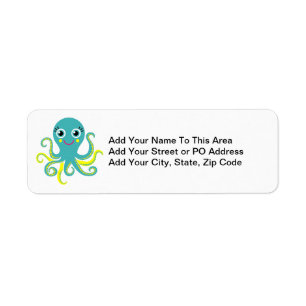 Blauwe en Gele Octopus Etiket