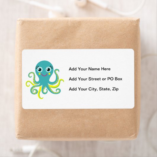 Blauwe en Gele Octopus Etiket (Insitu)