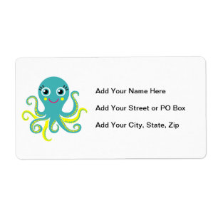 Blauwe en Gele Octopus Etiket