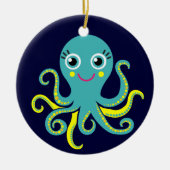 Blauwe en gele octopus keramisch ornament (Voorkant)