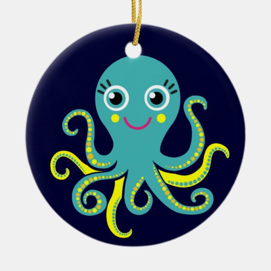 Blauwe en gele octopus keramisch ornament (Voorkant)