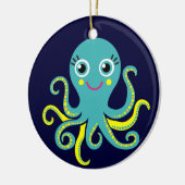 Blauwe en gele octopus keramisch ornament (Links)