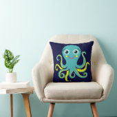 Blauwe en gele octopus kussen (Stoel)