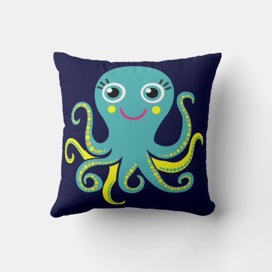 Blauwe en gele octopus kussen (Achterkant)