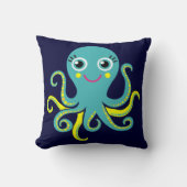 Blauwe en gele octopus kussen (Voorkant)