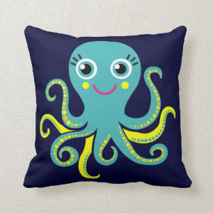 Blauwe en gele octopus kussen
