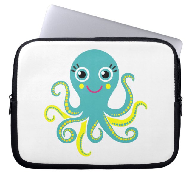 Blauwe en Gele Octopus Laptop Sleeve (Voorkant)