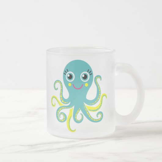 Blauwe en Gele Octopus Matglas Koffiemok (Rechts)