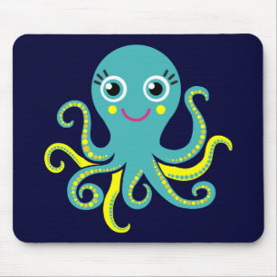 Blauwe en gele octopus muismat