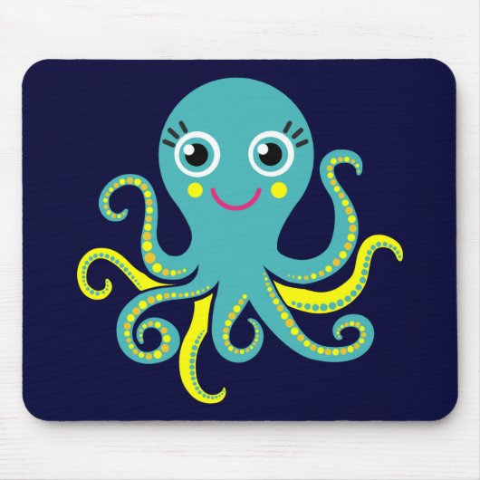 Blauwe en gele octopus muismat (Voorkant)