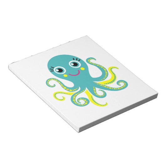 Blauwe en Gele Octopus Notitieblok (Schuin)