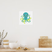 Blauwe en gele octopus poster (Keuken)