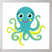 Blauwe en gele octopus poster (Voorkant)