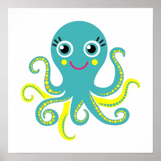 Blauwe en gele octopus poster (Voorkant)