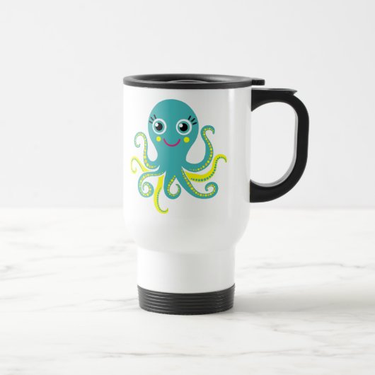 Blauwe en Gele Octopus Reisbeker (Rechts)