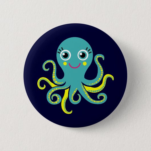 Blauwe en Gele Octopus Ronde Button 5,7 Cm (Voorkant)