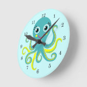 Blauwe en Gele Octopus Ronde Klok (Hoek)