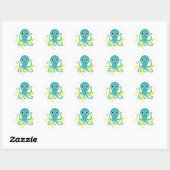 Blauwe en Gele Octopus Ronde Sticker (Vel)