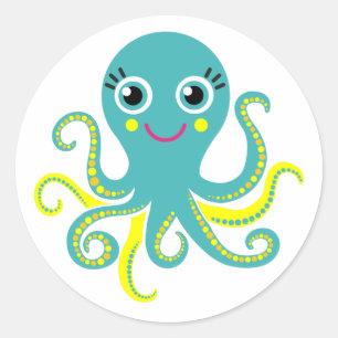 Blauwe en Gele Octopus Ronde Sticker