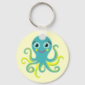 Blauwe en Gele Octopus Sleutelhanger (Voorkant)
