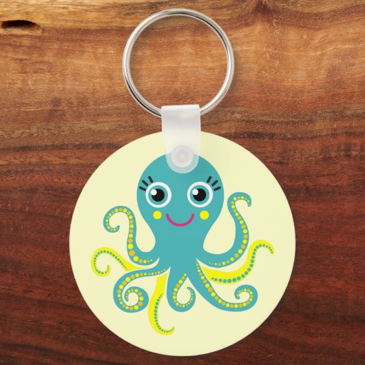 Blauwe en Gele Octopus Sleutelhanger (Voorkant)