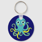Blauwe en Gele Octopus Sleutelhanger (Voorkant)