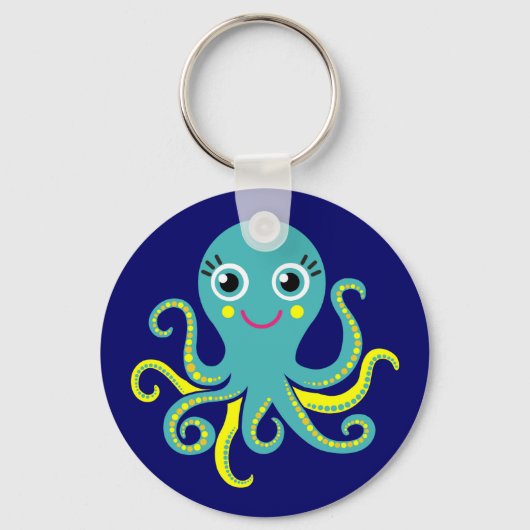 Blauwe en Gele Octopus Sleutelhanger (Voorkant)